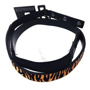 Express Tiger Print and Black Thin Snap Belt Leather Elastic in Size M/L - NWT